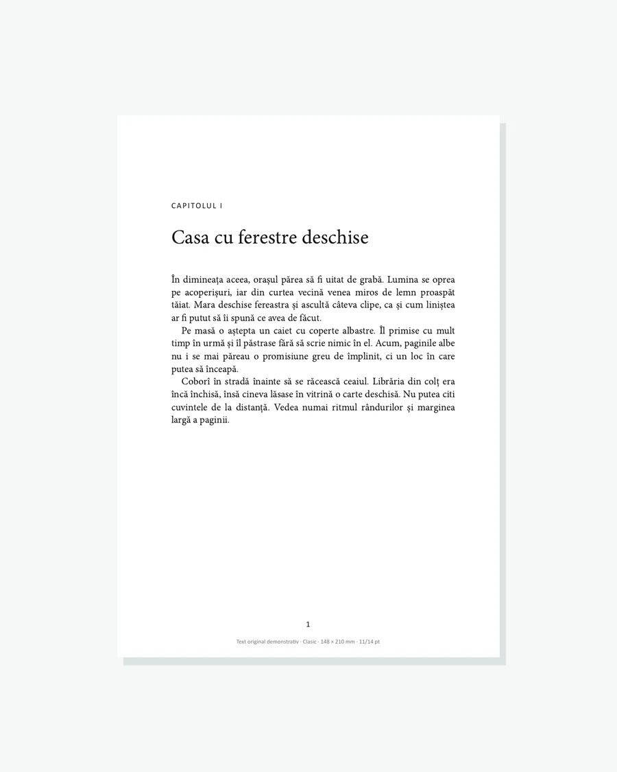 Mostră Clasic: început de capitol și text cu alineate
